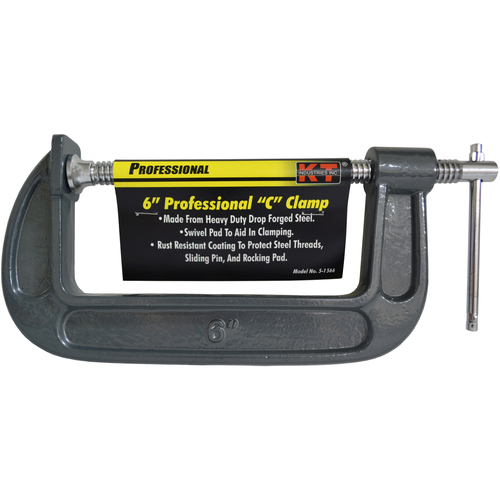 K-T Industries Heavy-Duty C-Clamp — 6in., Steel Screw, Sliding Handle, Model# 5-1566